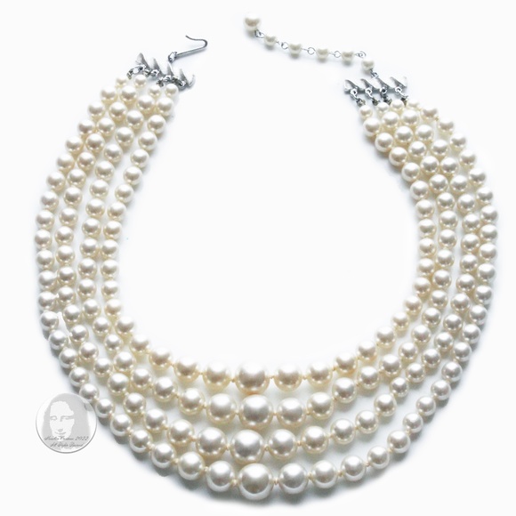 Vintage Pearl Necklace Multistrand Choker Style Glass Faux Pearls 1960s - Picture 1 of 12
